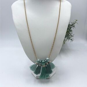Miss Ivy Pearl Five Tassel Necklace Popsugar Blue Green Teal Gold Tone 24" NWOT